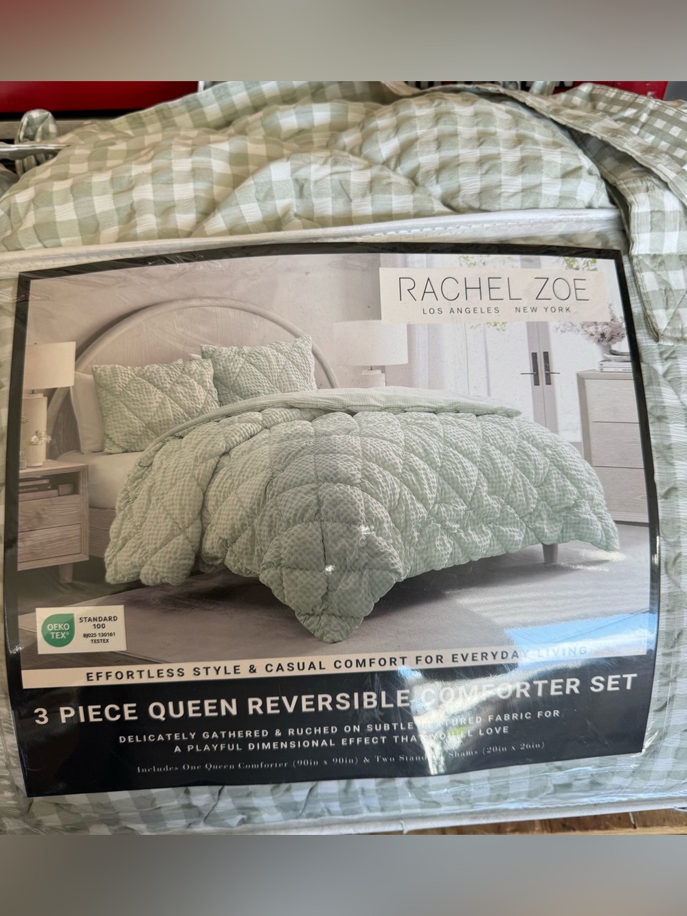 Rachel Zoe 3pc Reversible Gingham Comforter Set Queen New